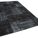 Handwoven oriental overdyed 192 cm x 300 cm black patchwork carpet