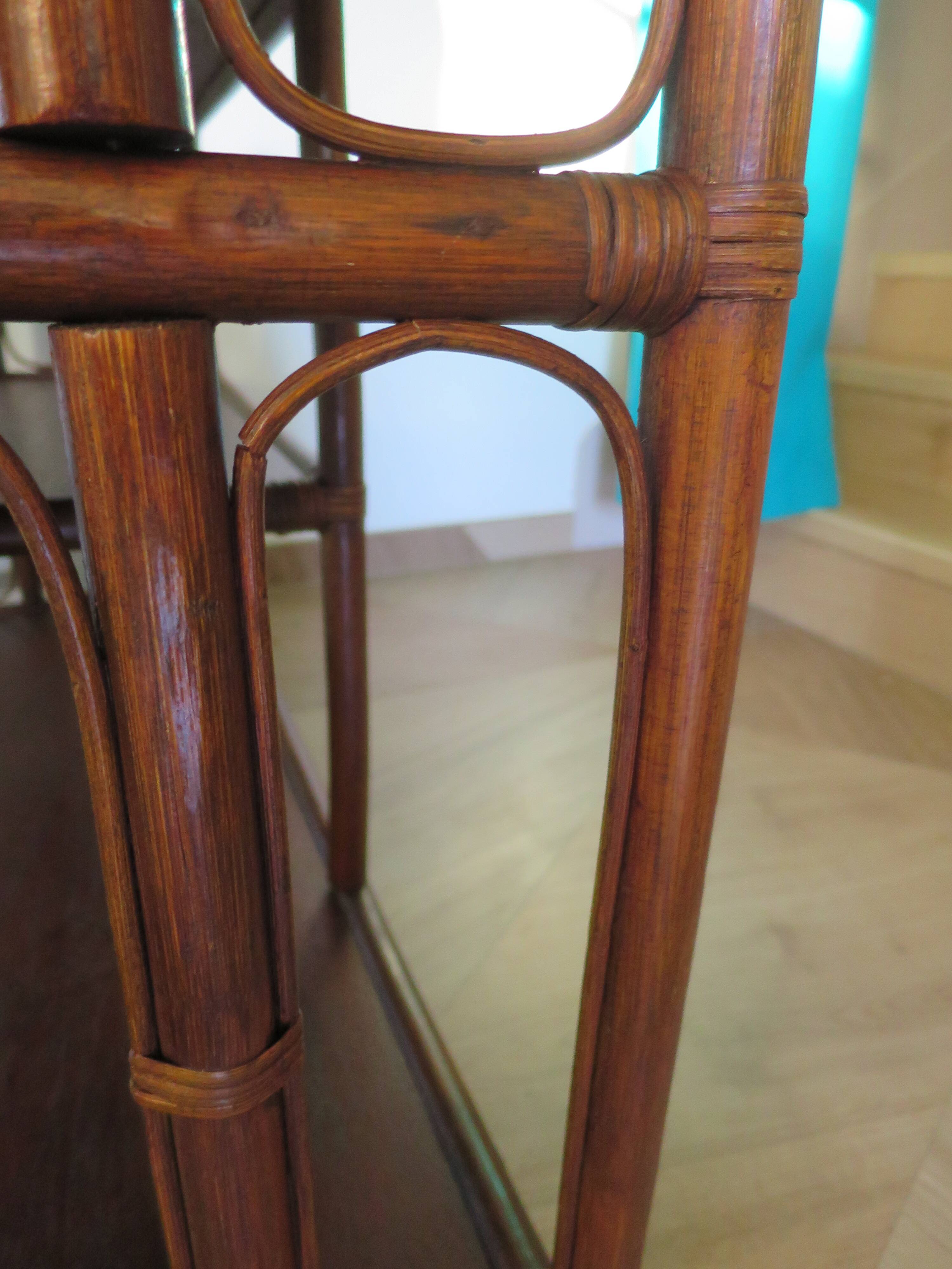 Retro side table - vinyl furniture - rattan and bamboo - 1980s