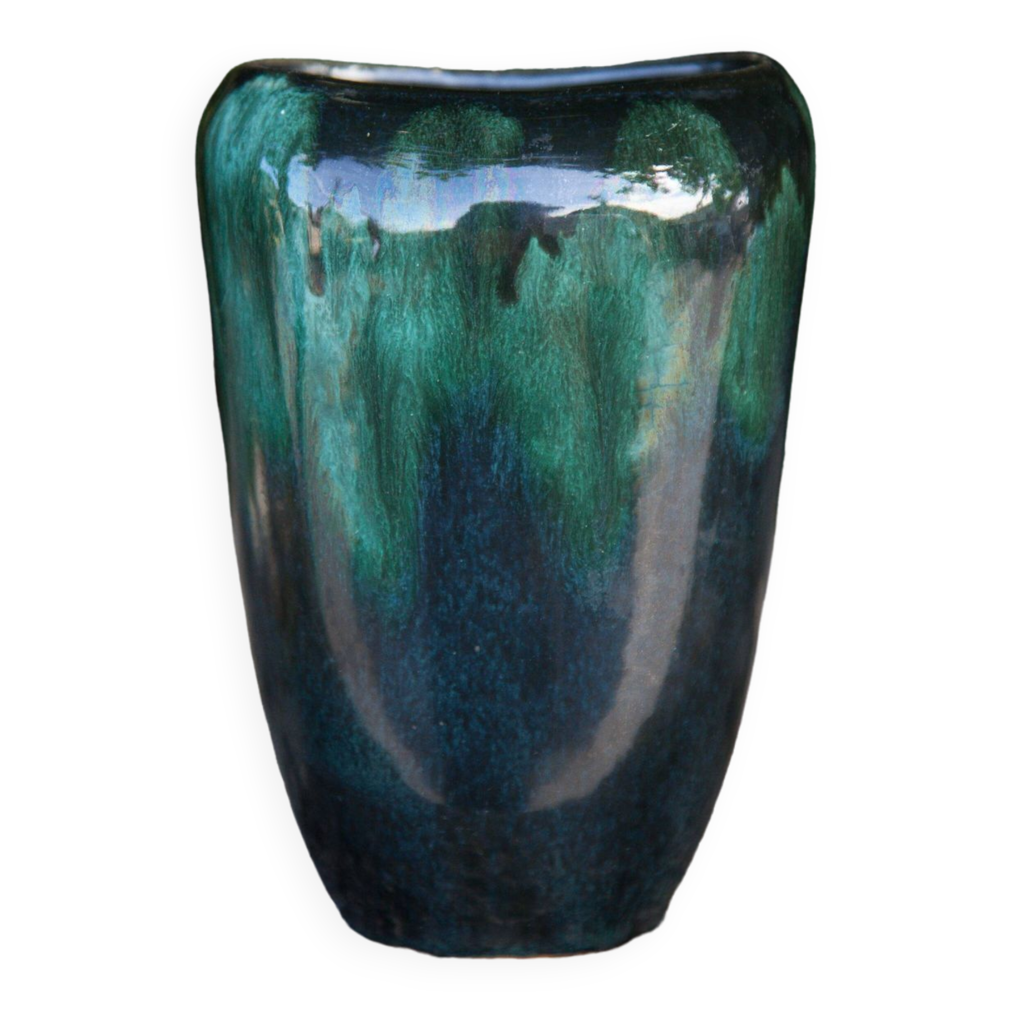 Vase céramique 409/15, vase décoratif, pot à fleurs, vase nuances vert et noir, collection, 60's