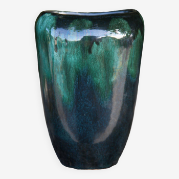 Vase céramique 409/15, vase décoratif, pot à fleurs, vase nuances vert et noir, collection, 60's