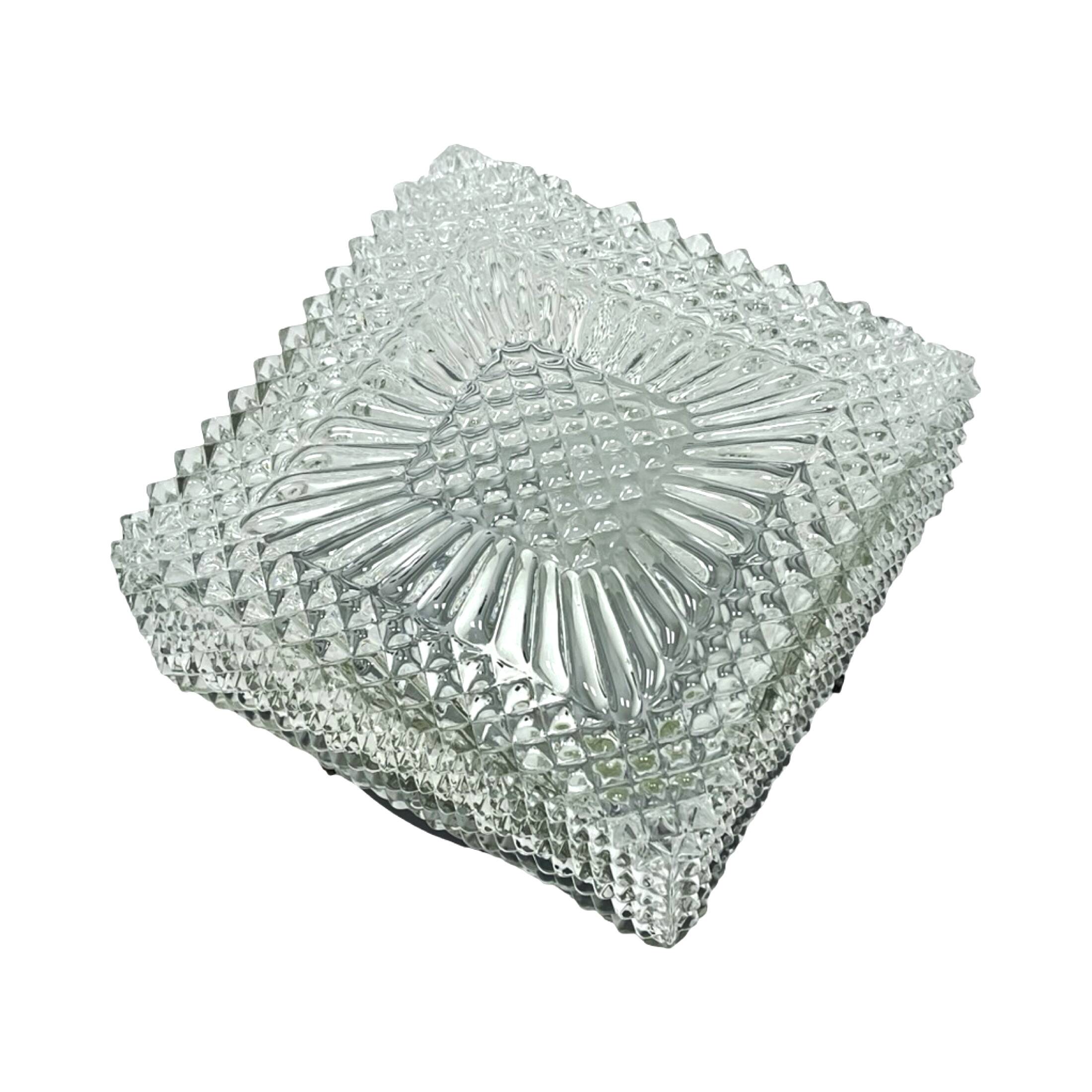 Square glass cube flush-mount light, Hillebrand (Germany), 1970s. Vintage