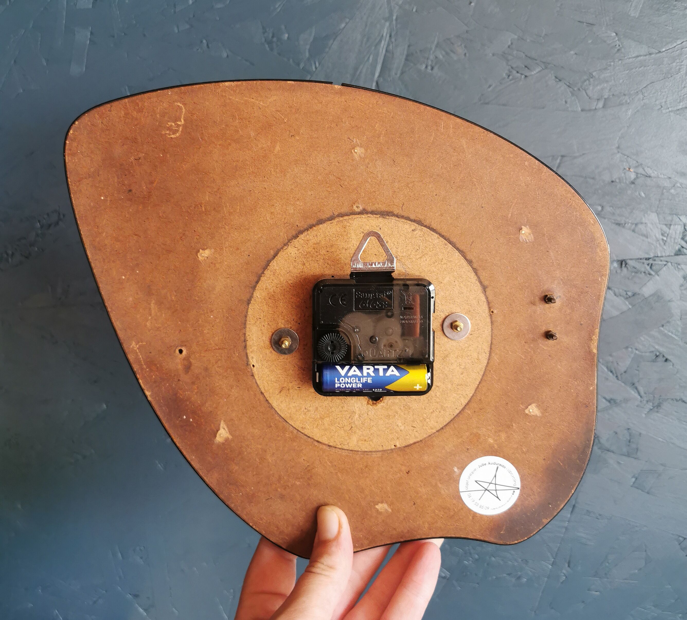 Vintage Formica clock silent asymmetrical wall pendulum "Yellow Lora"