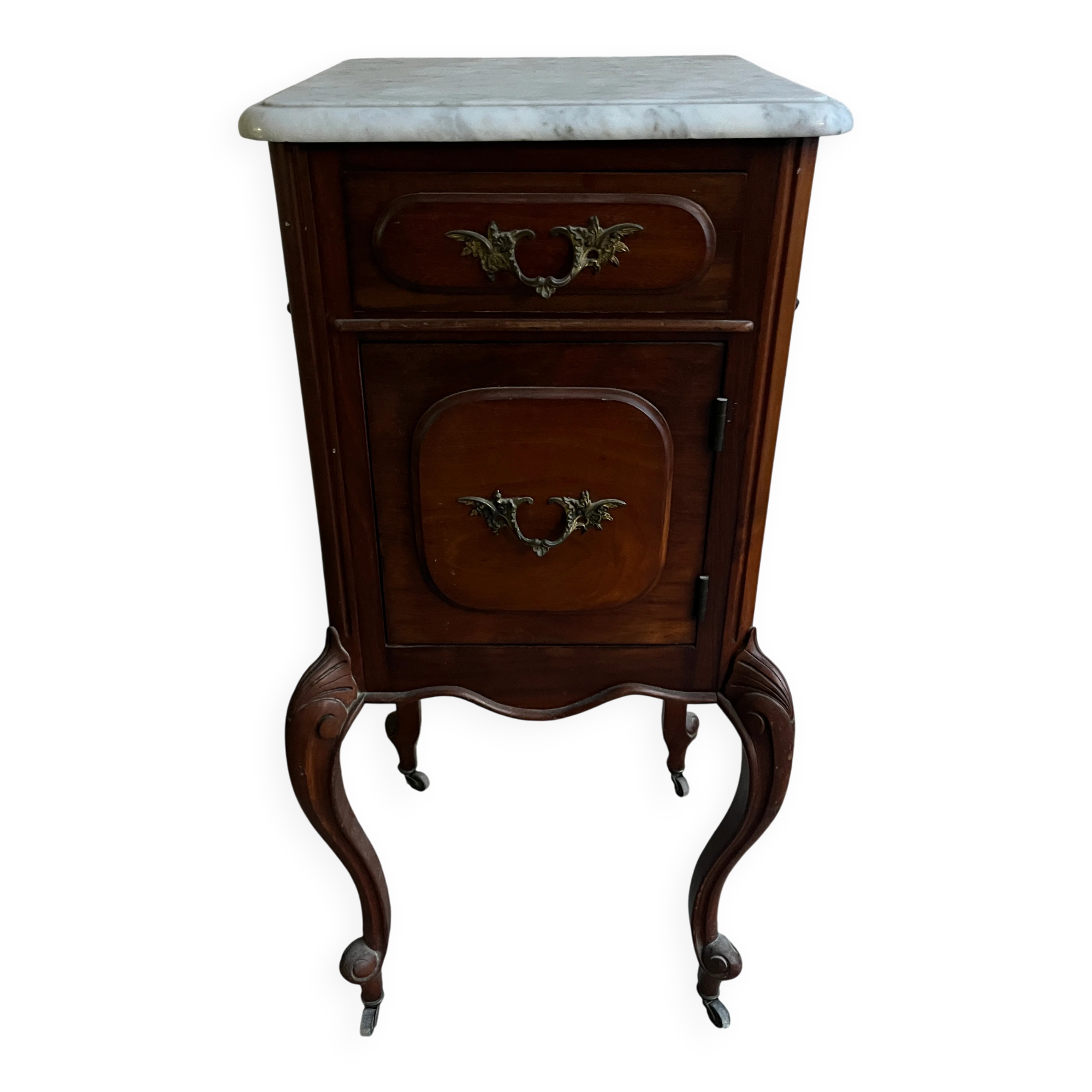 Table de chevet française style Louis XV avec plateau en marbre