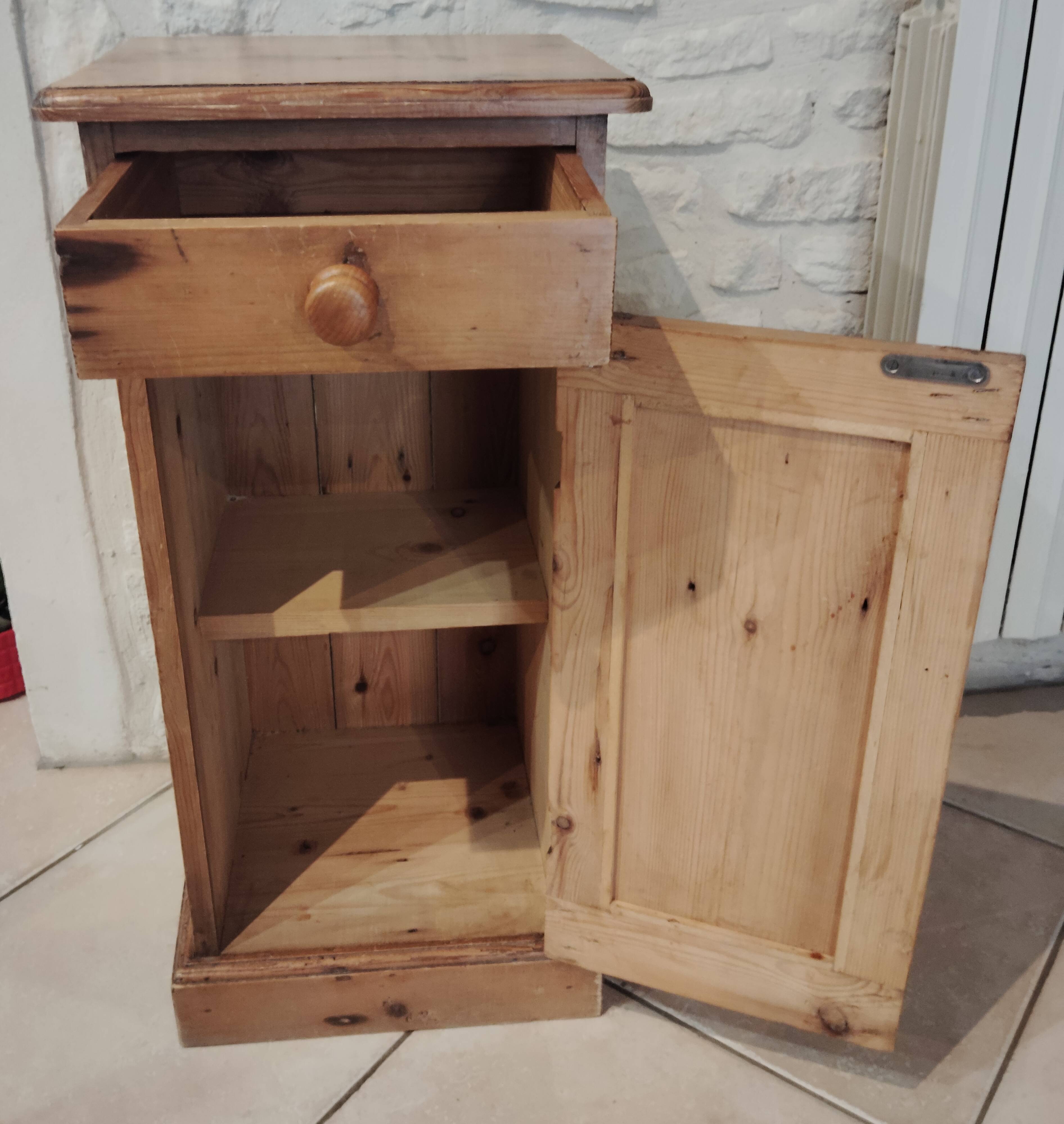 Old bedside table in old pine