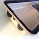 Rectangular porthole wall light in industrial/70s style frosted glass