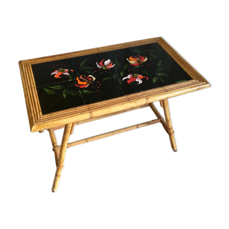 Vallauris rattan coffee table and earthenware - 1950s