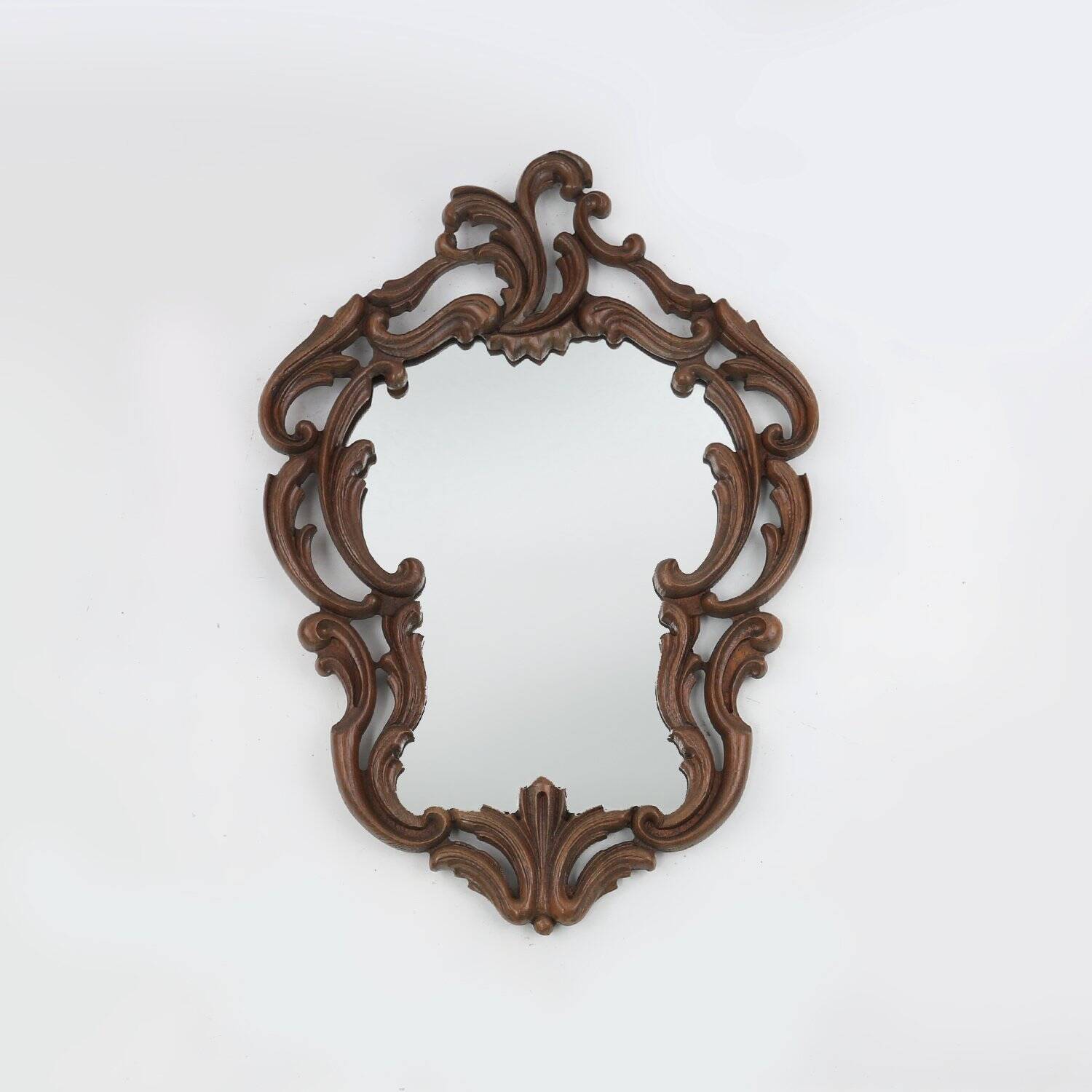 Baroque Mirror with Hand Carved Oak Ornated Frame, France 1950s