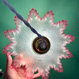 Vintage frosted glass pendant lampshade, half pink, half transparent