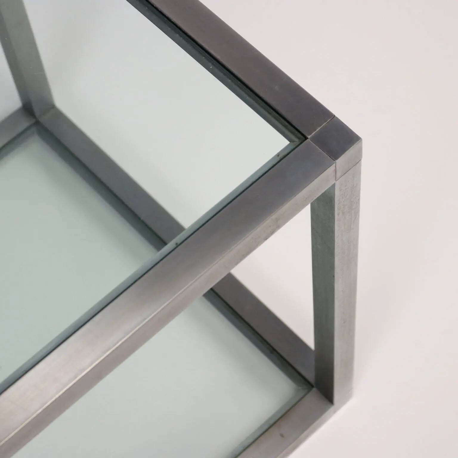 Table basse cubique vintage des années 1960 en verre et métal, Italie