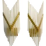 Pair of Murano glass wall lamps with gilded structure, Sciolari, Italy 1970