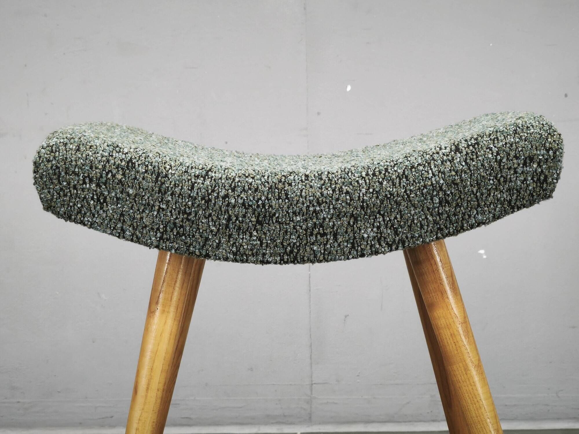 1960s Czech Mid-Century Modern Upholstered Stool with Beech Wood Legs