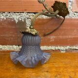 Antique art nouveau gilt bronze wall lamp + vintage blue glass tulip