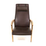 Fauteuil scandinave en skaï Suède 1960