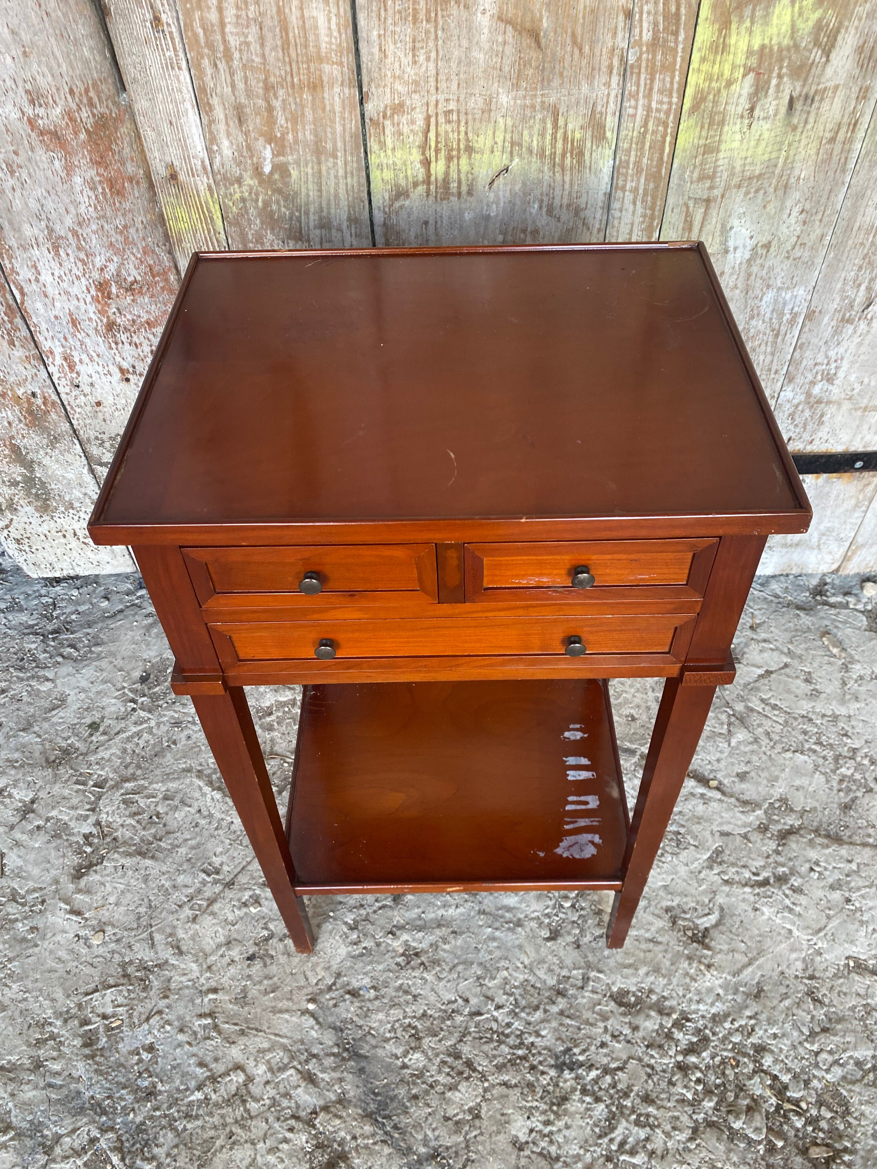 Antique Nightstand Entry Table Cherry Wood 3 Drawers Vintage #D995