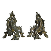 Paire de chenets anciens en bronze français, style Louis XV, vers 1880–1900