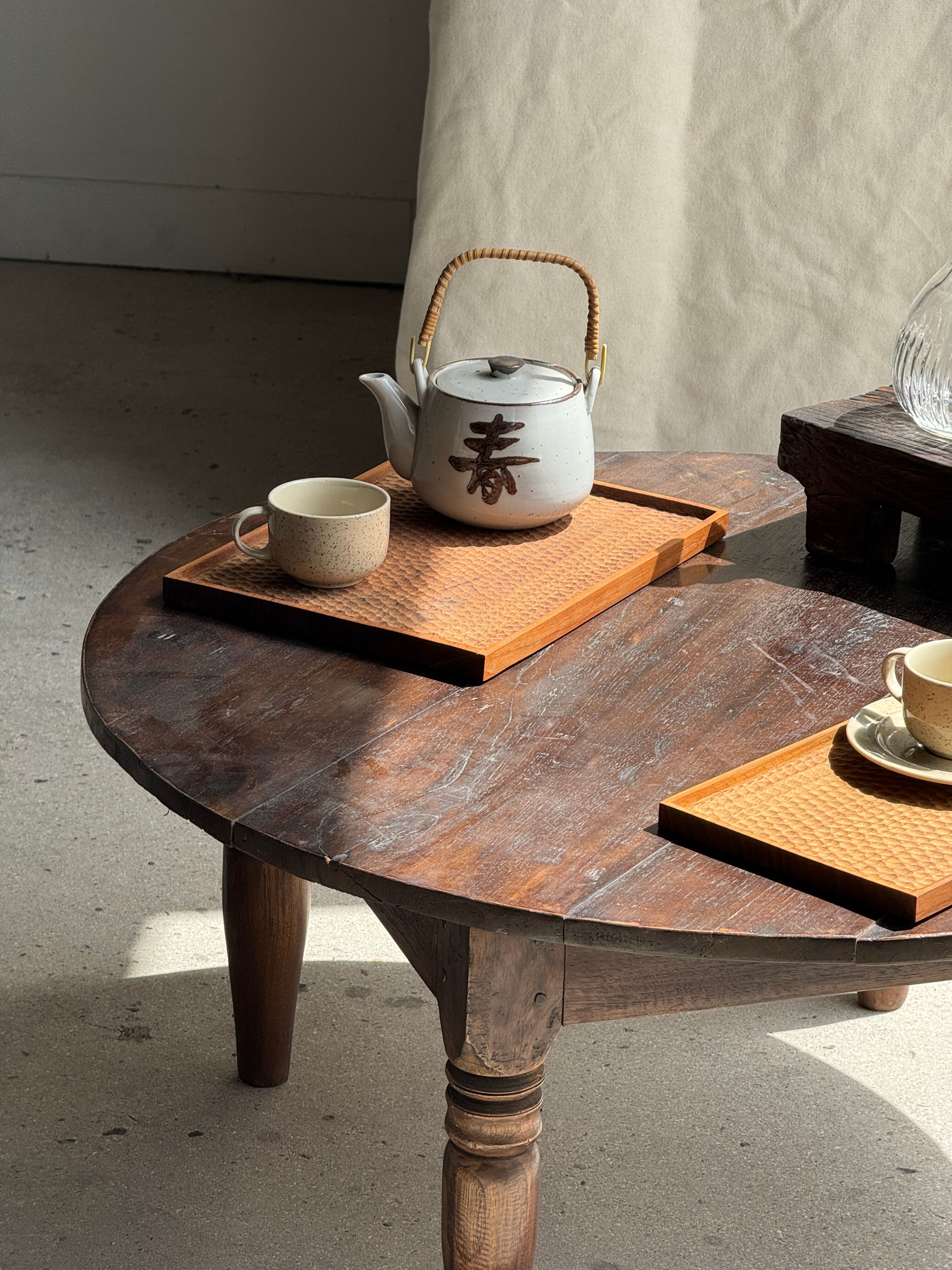 Rectangular solid teak plateau with carved edges 27x18.