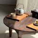 Rectangular solid teak plateau with carved edges 27x18.