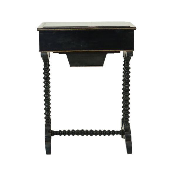 Table de couture antique laquée noire, table d'appoint en acajou, 19e siècle.