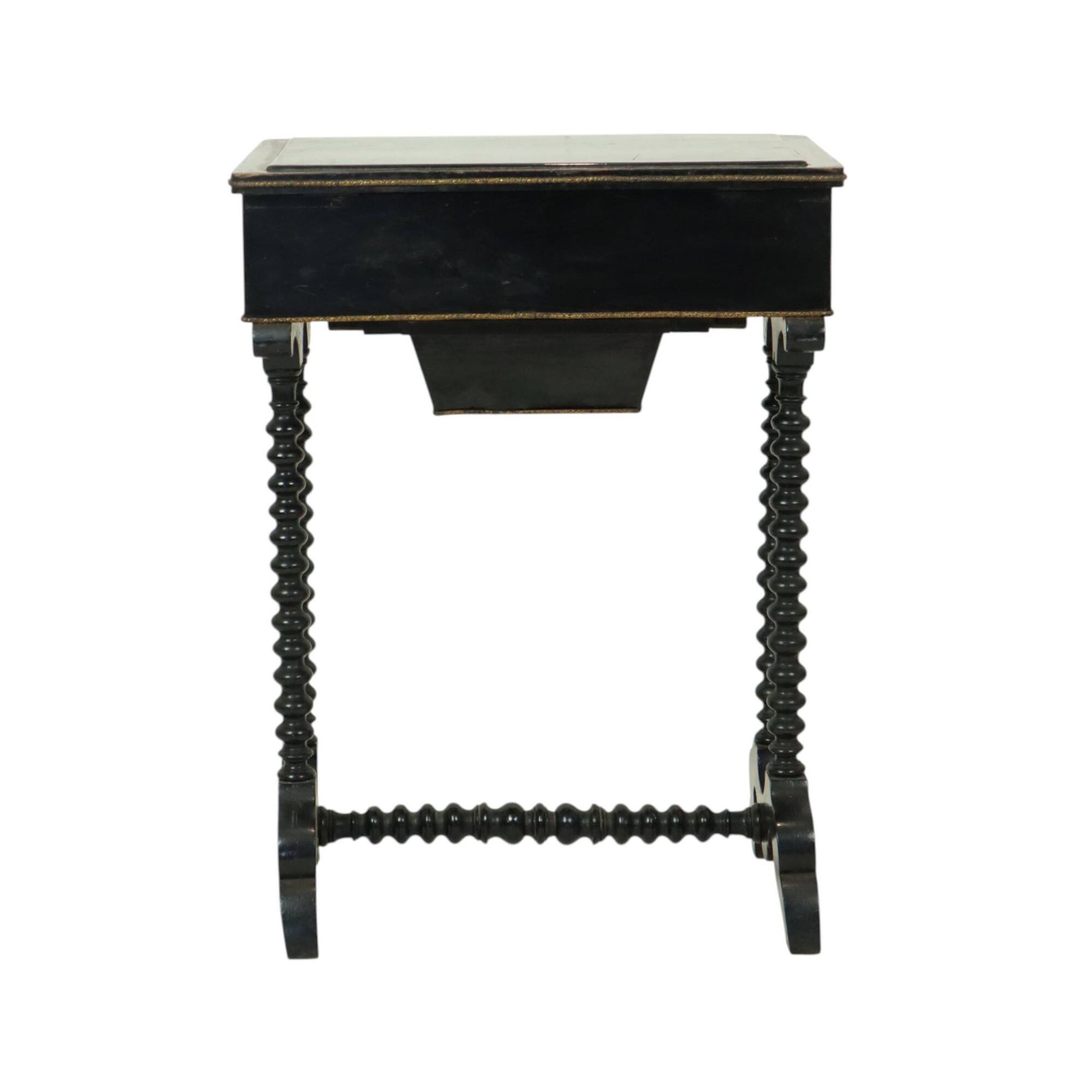 Table de couture antique laquée noire, table d'appoint en acajou, 19e siècle.