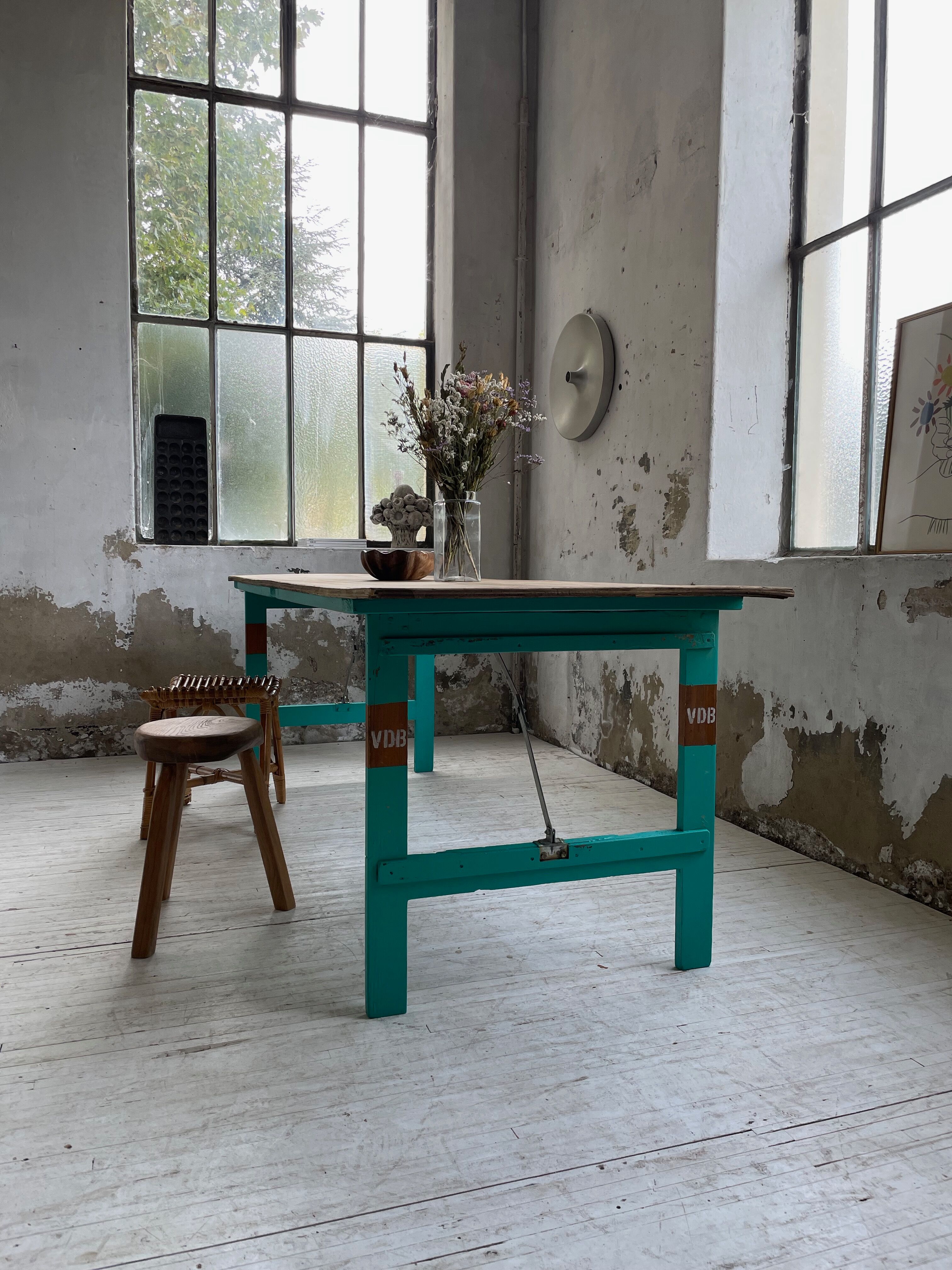Vintage guinguette table 230 cm green