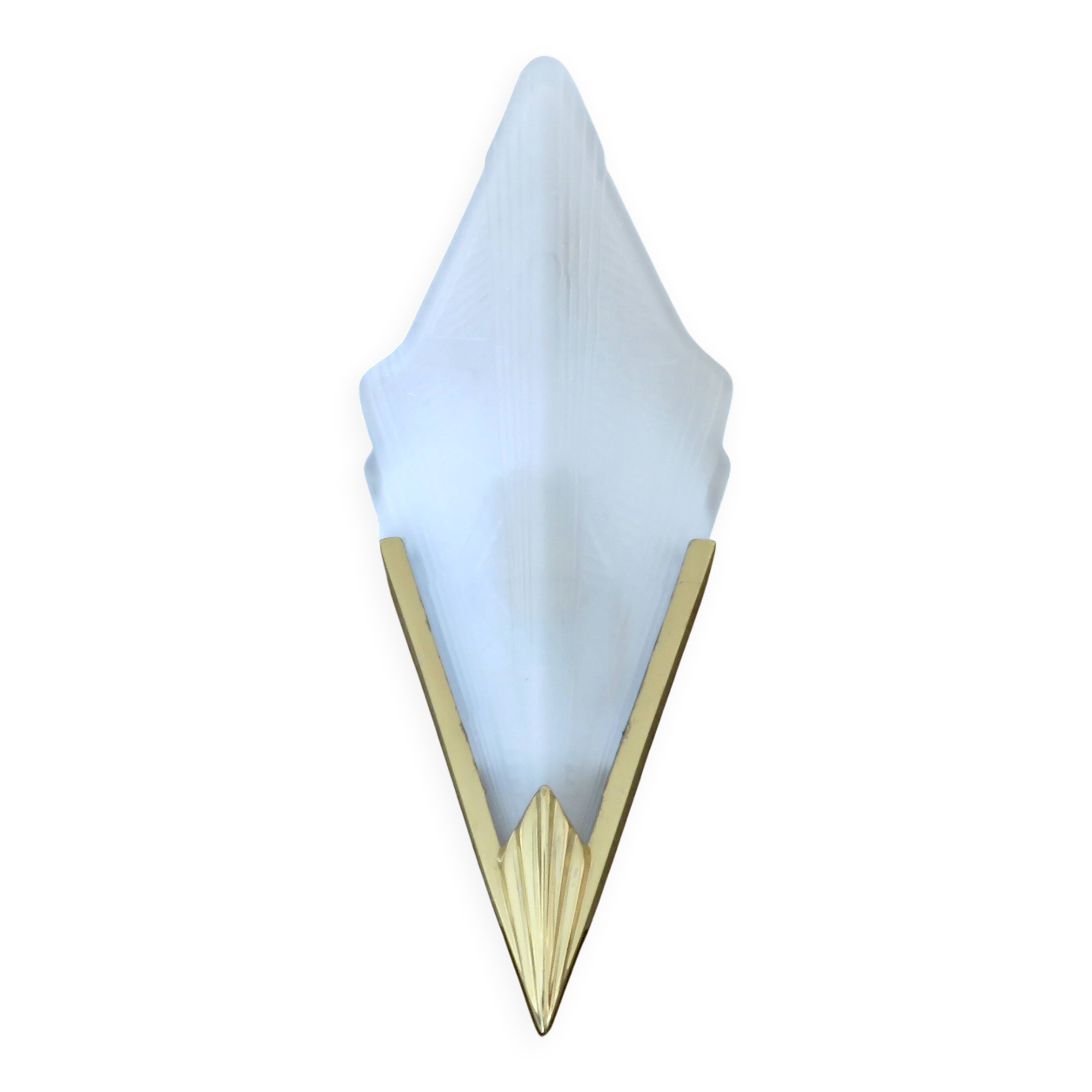Art Deco wall light in brass and thick frosted glass.