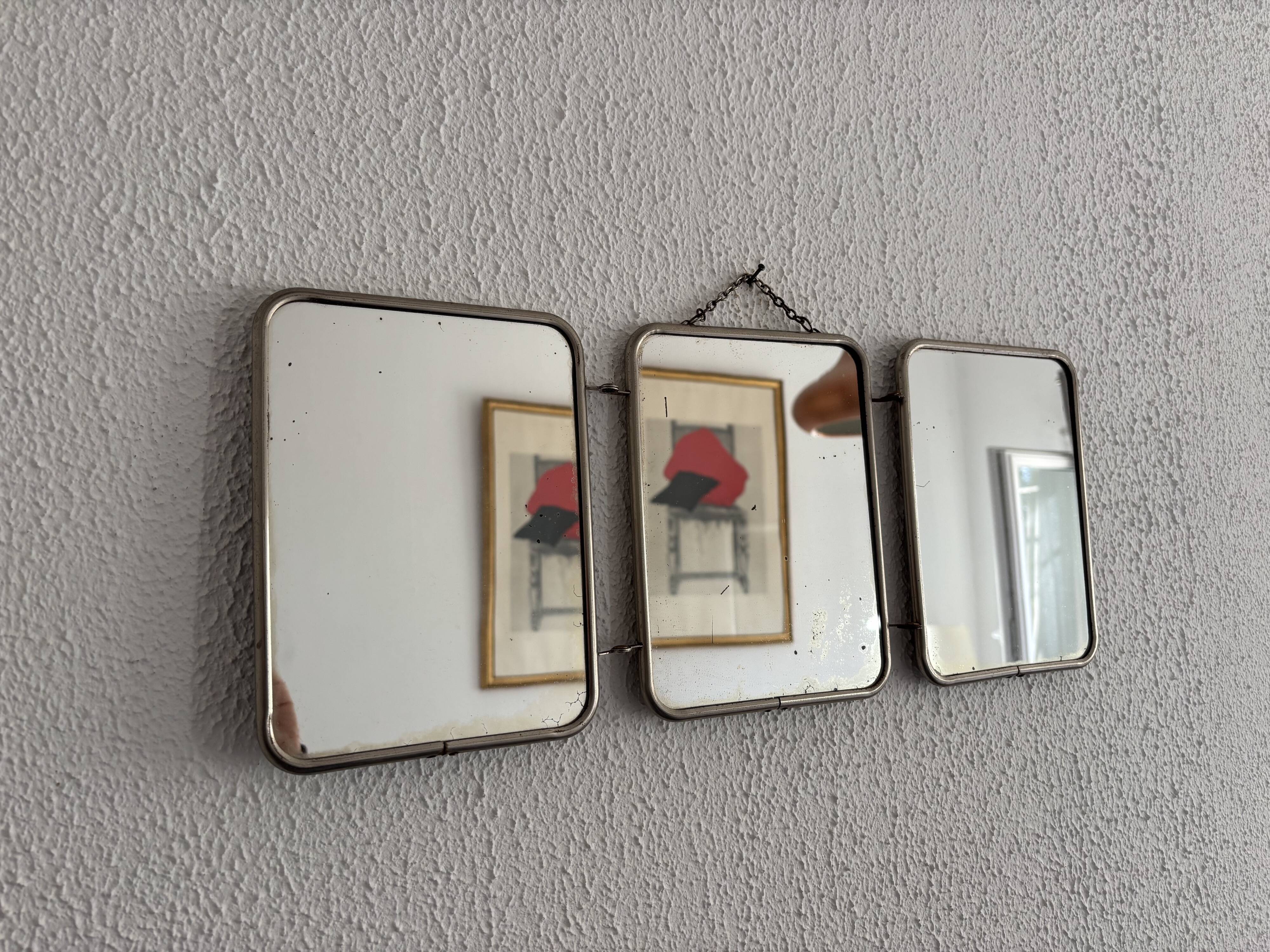 Vintage 1960s triptych mirror barber blue crocodile effect - 20 x