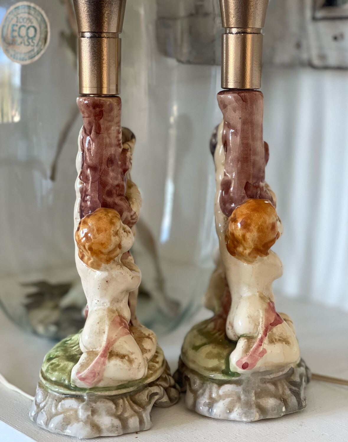 Duo of antique ceramic lamps.