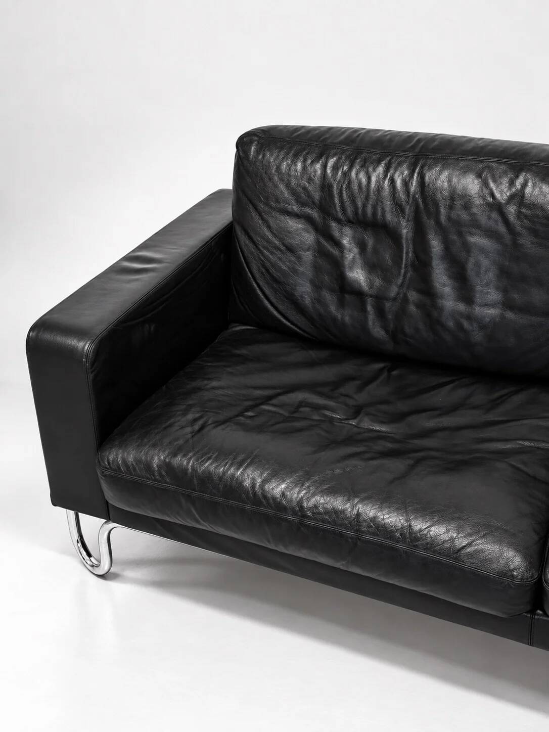 3-seater sofa W.H. Gispen for Dutch Originals, black leather and chrome