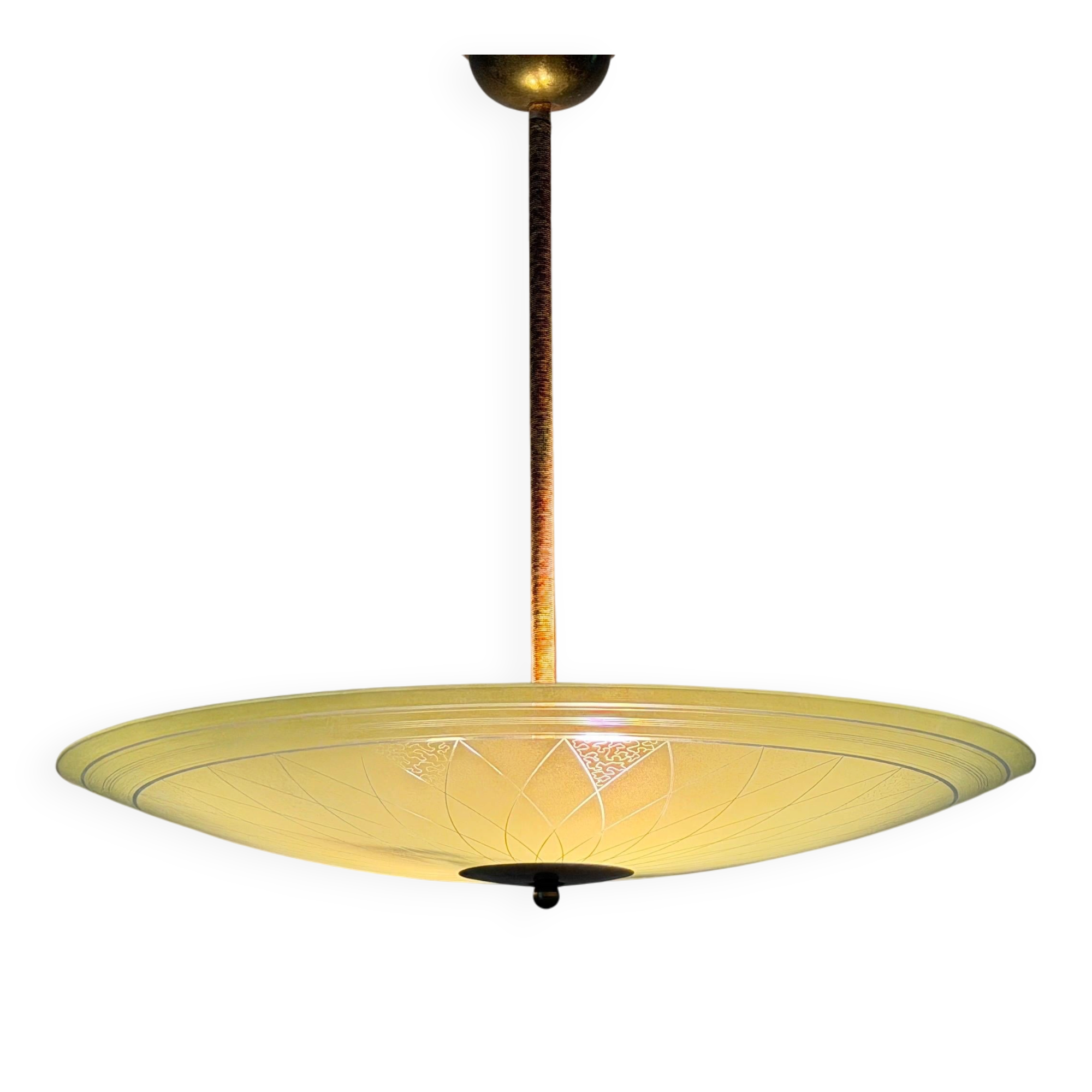 Art Deco ceiling light in green glass, 1940s, Germany