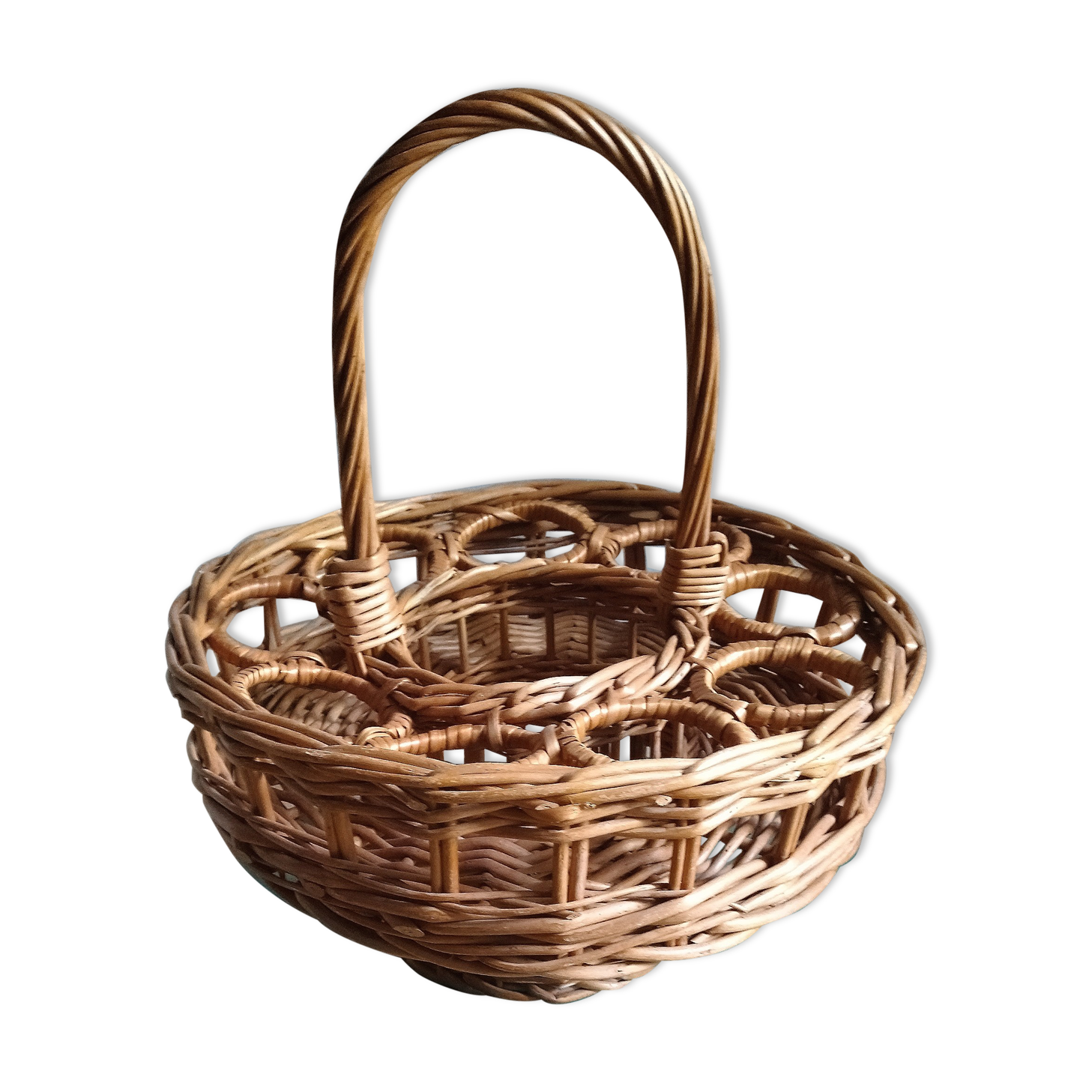 Porte bouteille et verres en osier tressé