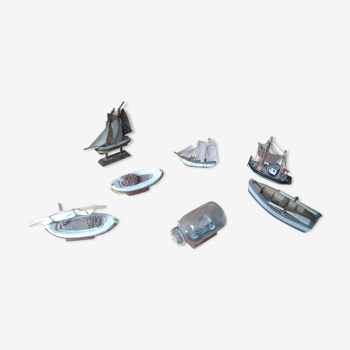 6 models of wooden boats