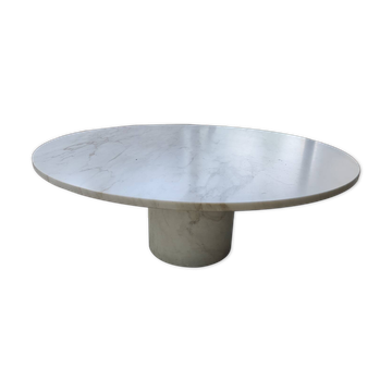Table basse vintage ronde en marbre massif blanc – Design 70s