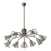Chandelier elliptique en laiton et verre autrichien du milieu du siècle, années 1950.