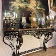 Console in wrought iron from the Napoleonic III period with a red Rance marble top.
