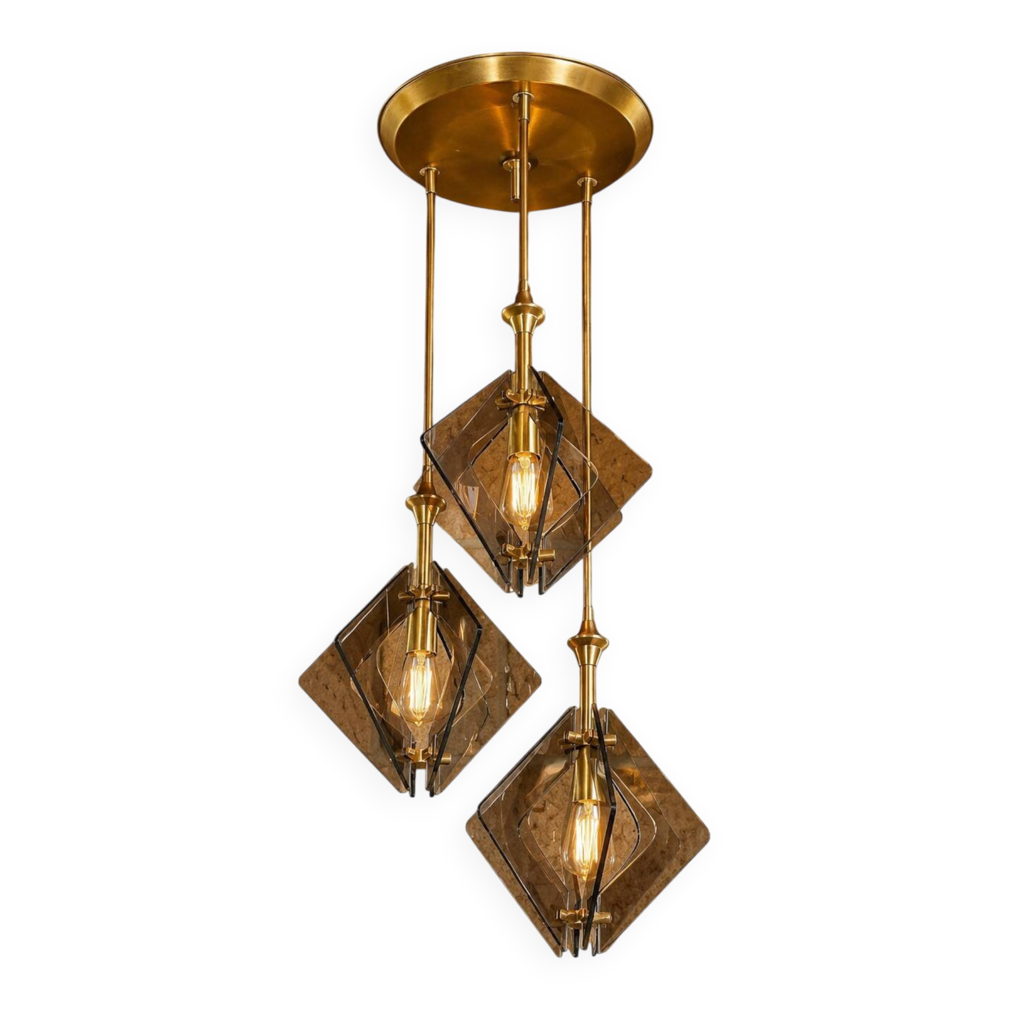 Suspension design in brass and smoked glass