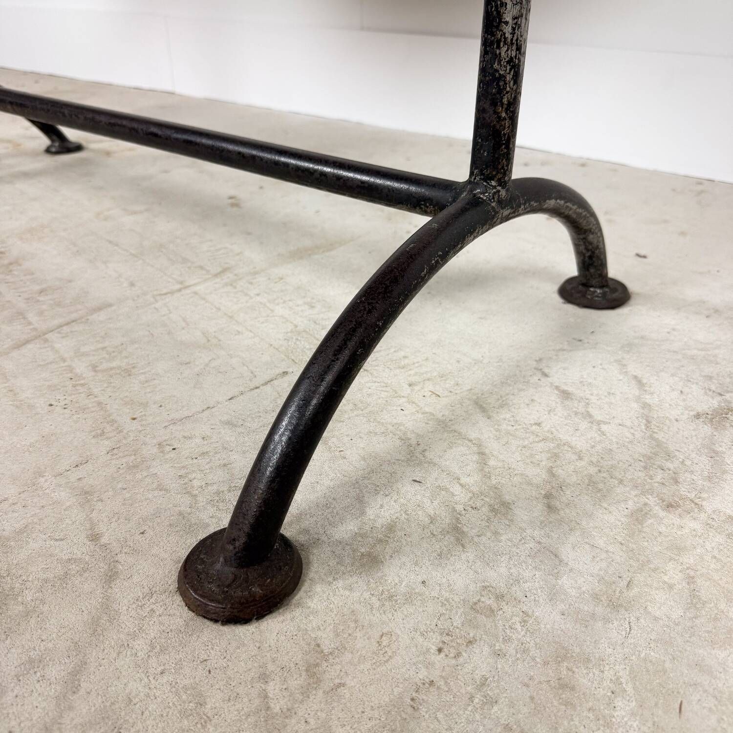 Vintage industrial bistro table with green painted wooden top