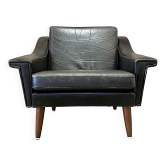 Black leather armchair "Scandinavian design" 1950