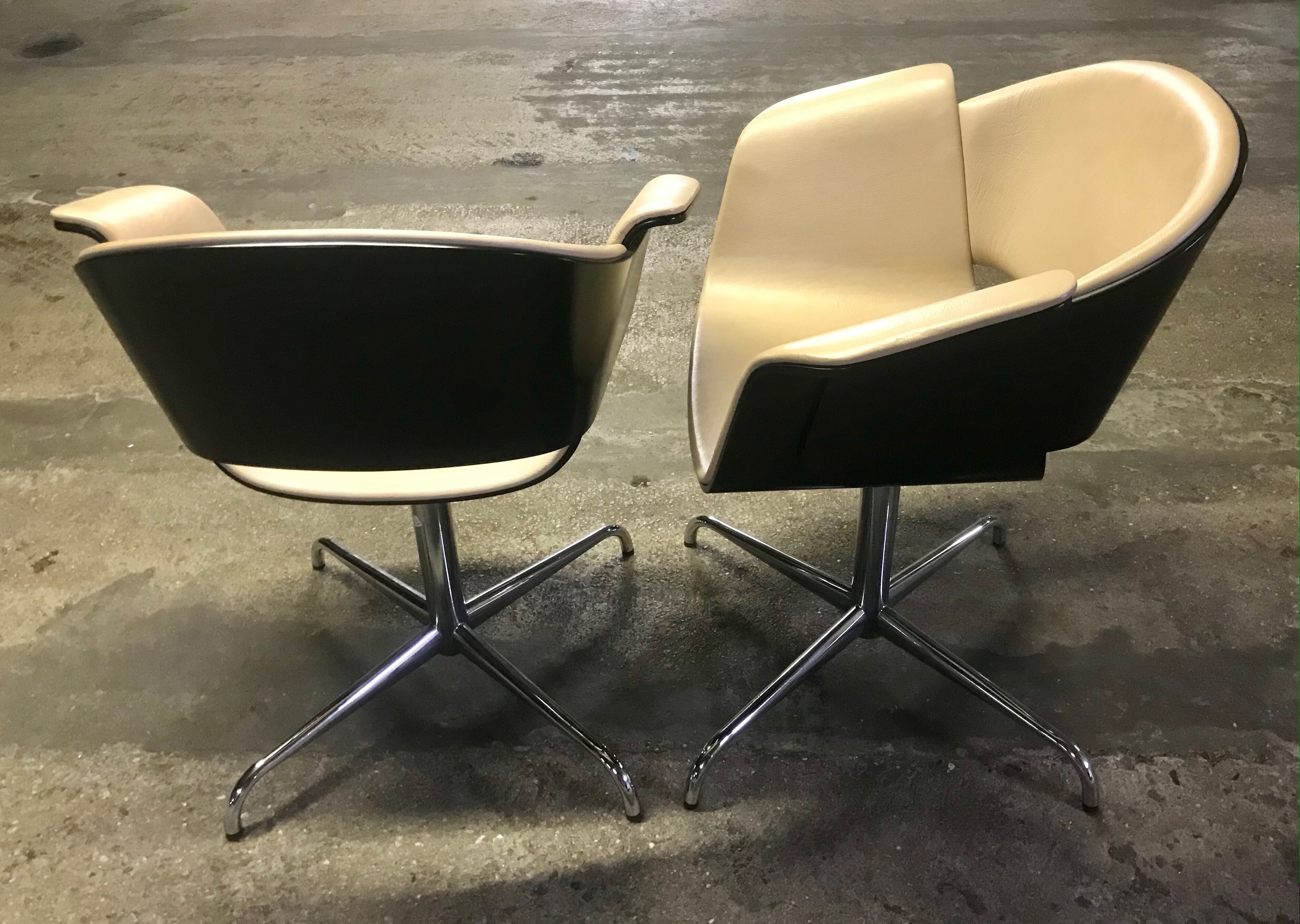 Pair of beige leather armchairs