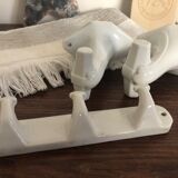 Set of 3 porcelain hooks, bathroom, art deco