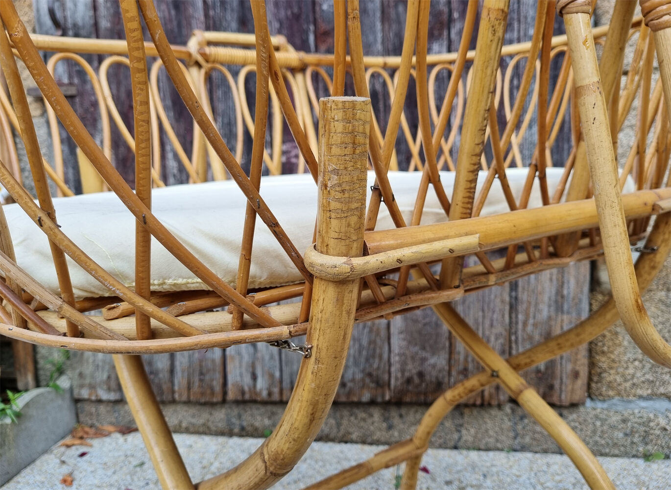 Rattan and bamboo cradle, vintage, 60s