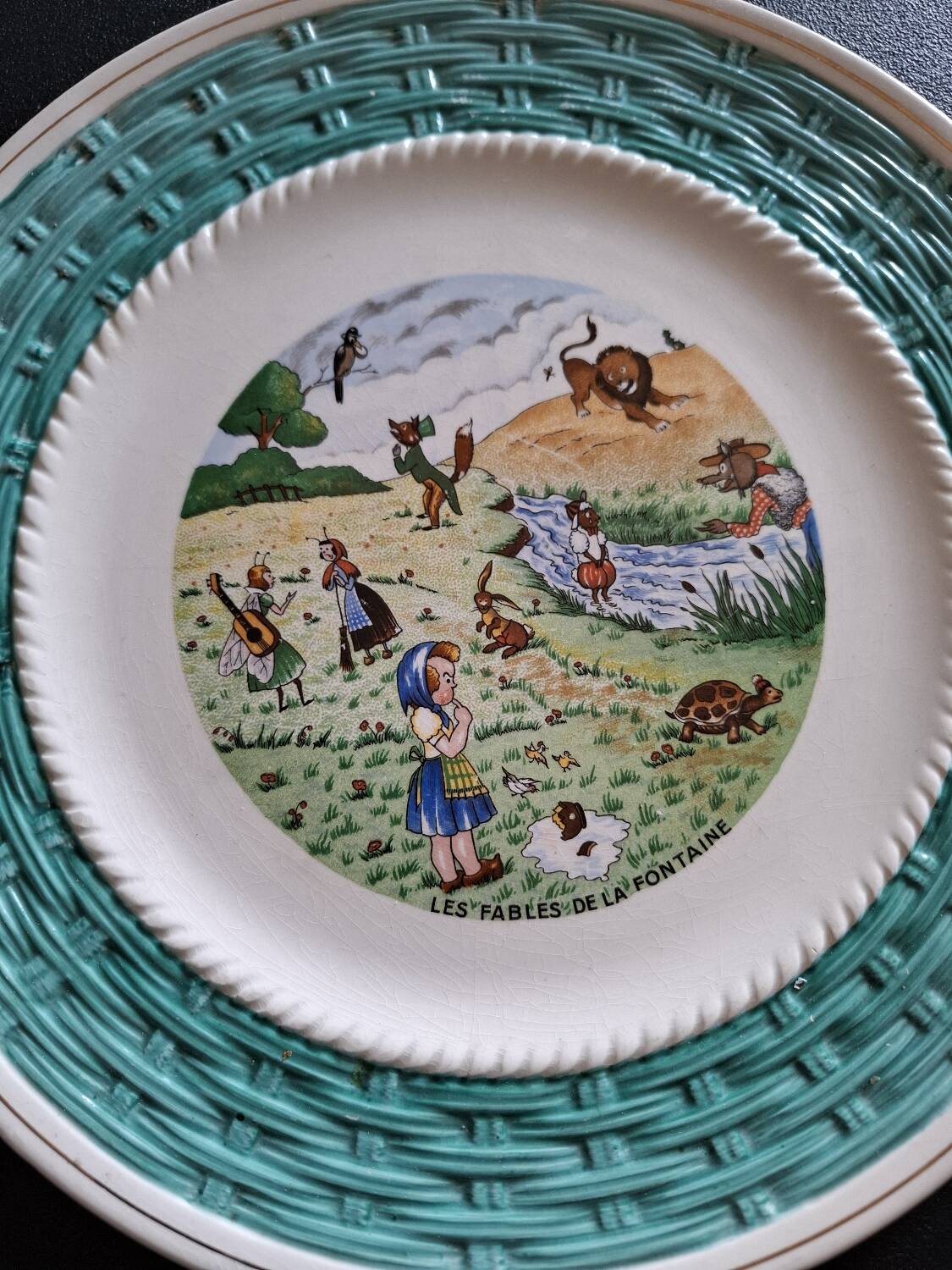 Vintage dessert service Les fables de la Fontaine