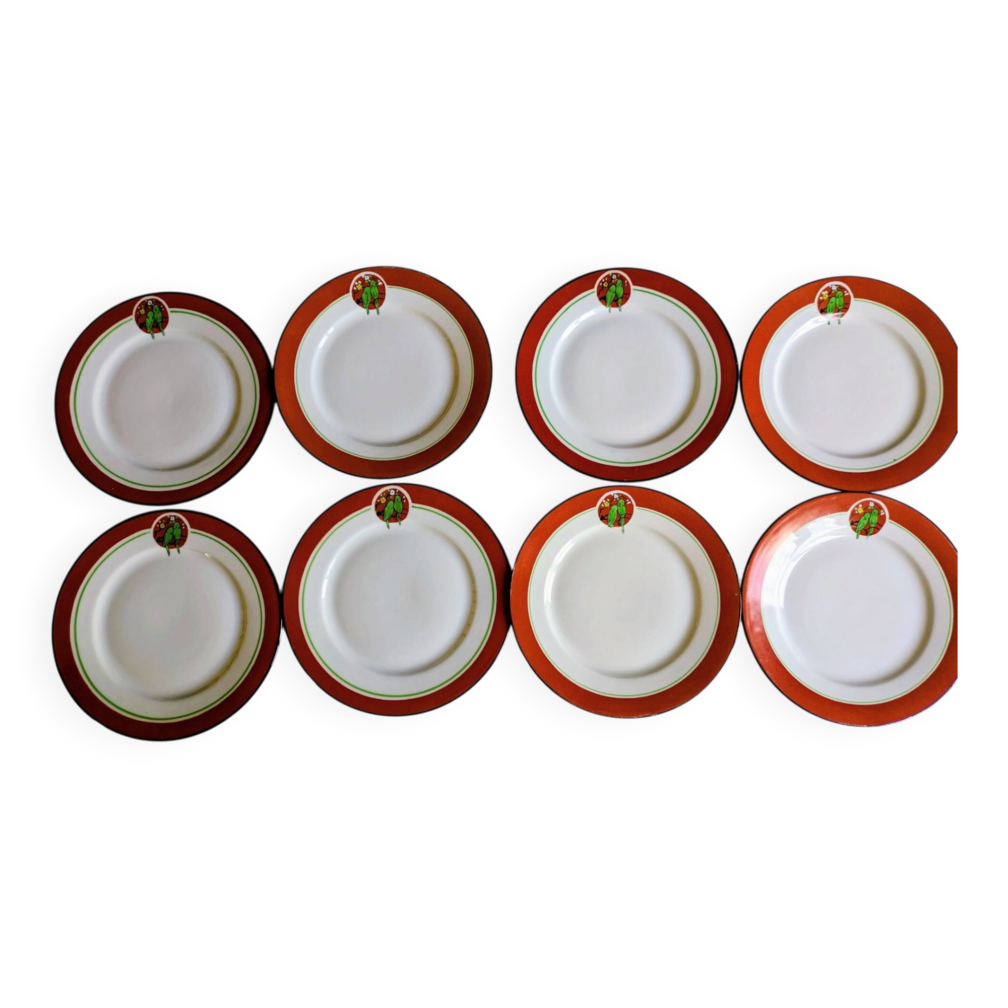 Art Deco dessert plates Henri Delcourt / Boulogne sur Mer / parakeet