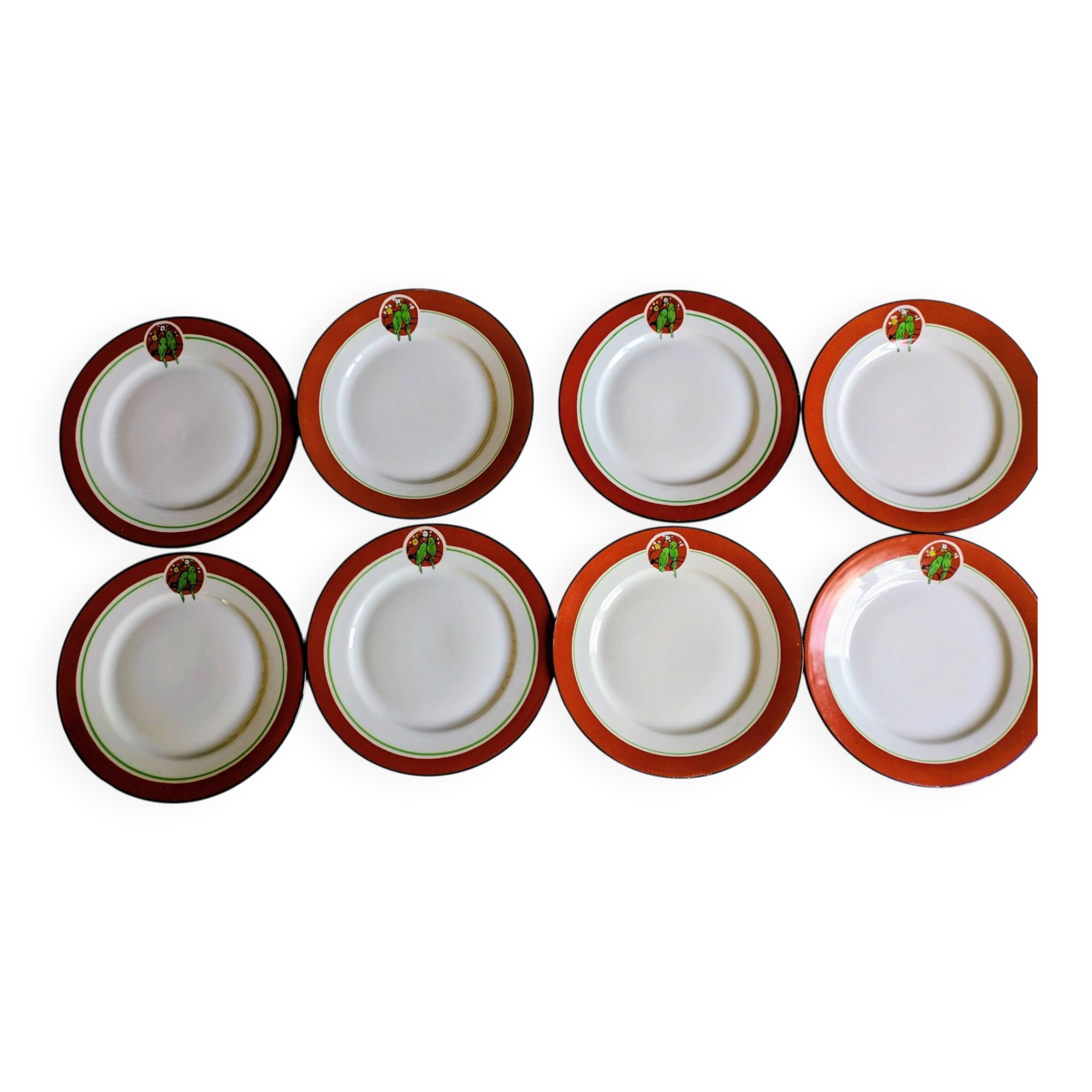 Art Deco dessert plates Henri Delcourt / Boulogne sur Mer / parakeet