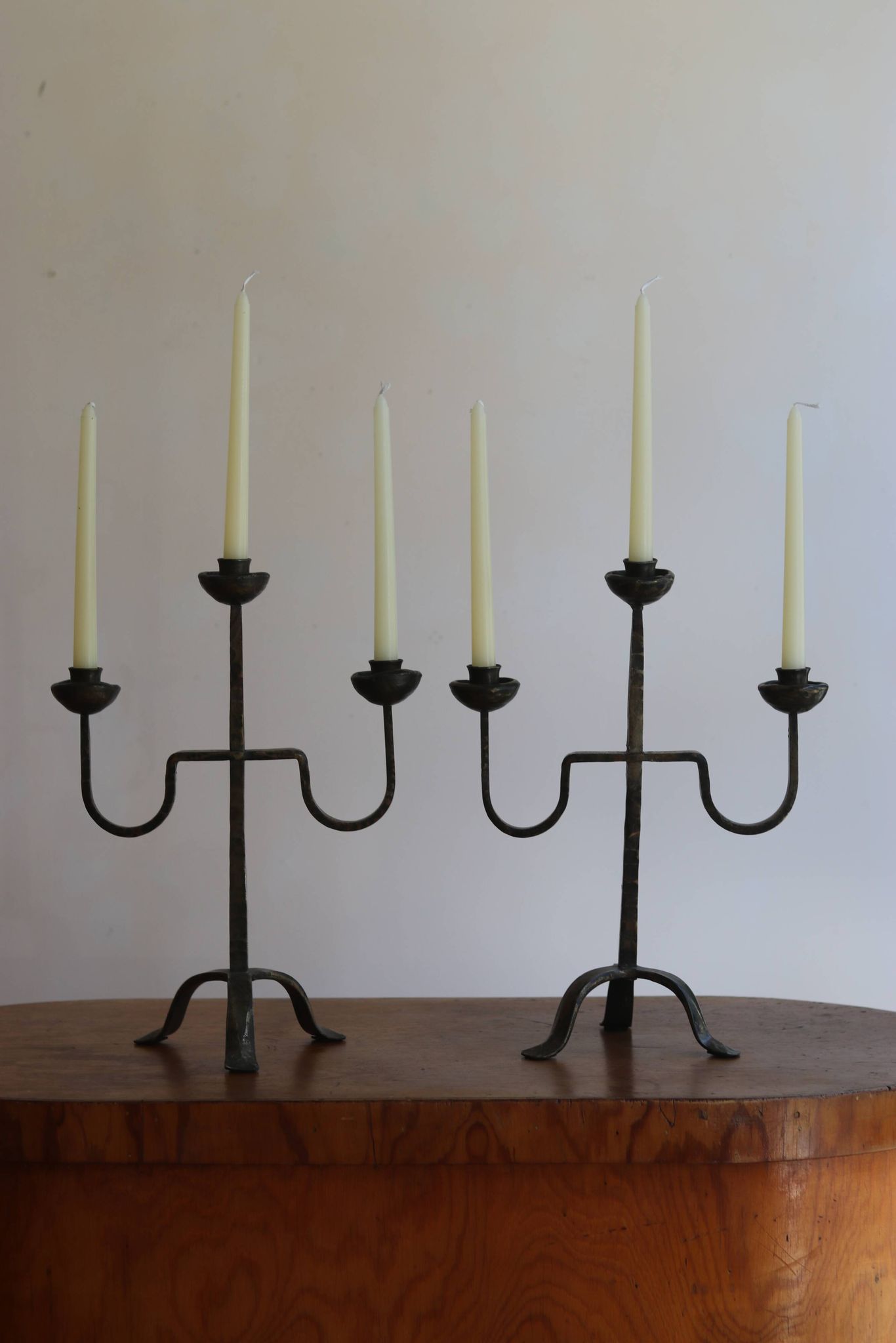 Pair of brutalist bronze candelabra, 1960s