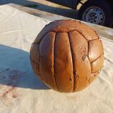 Old leather league soccer ball
