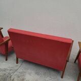 Vintage 1950s children's sofa and two armchairs with compass feet