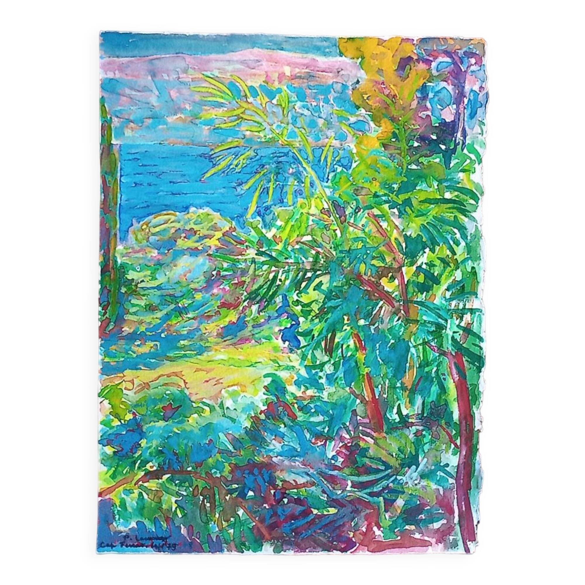 Pierre Lacroux (1909-1993) Gouache - 38,5 x 28cm - Cap Ferrat 79