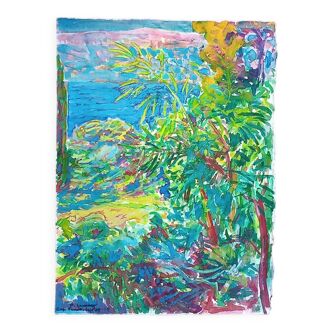 Pierre Lacroux (1909-1993) Gouache - 38,5 x 28cm - Cap Ferrat 79