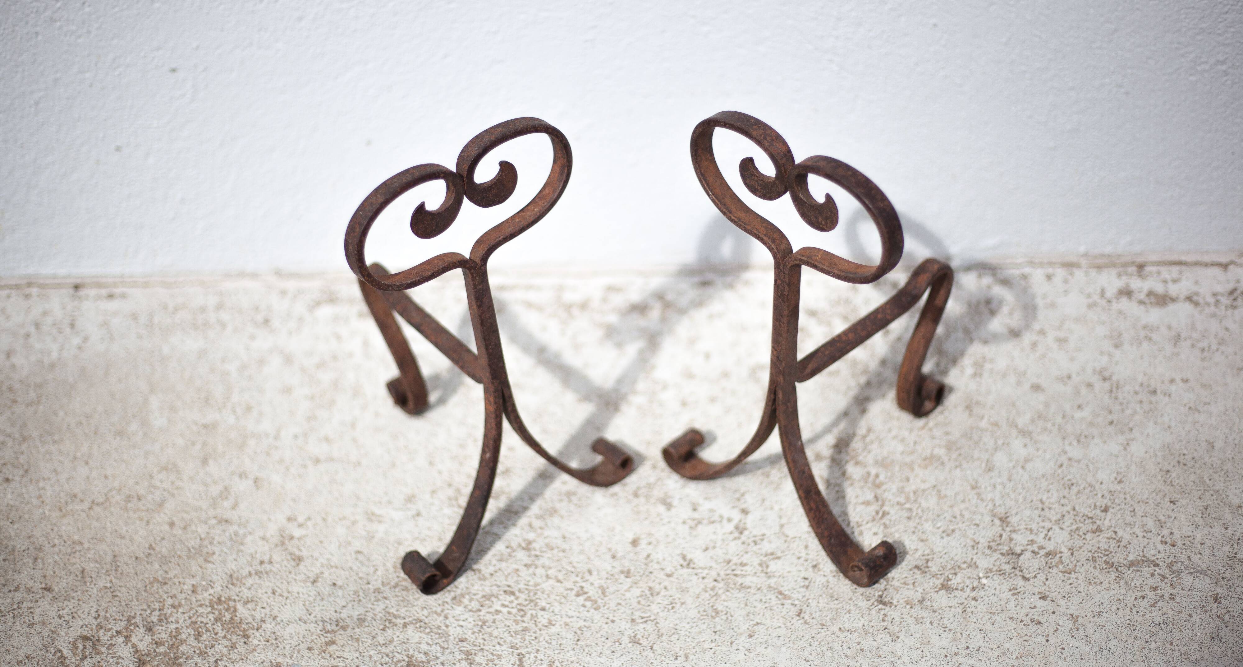 Wrought iron fireplace andirons