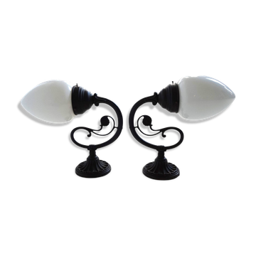 Set of 2 Art Nouveau Brass Wall Lights